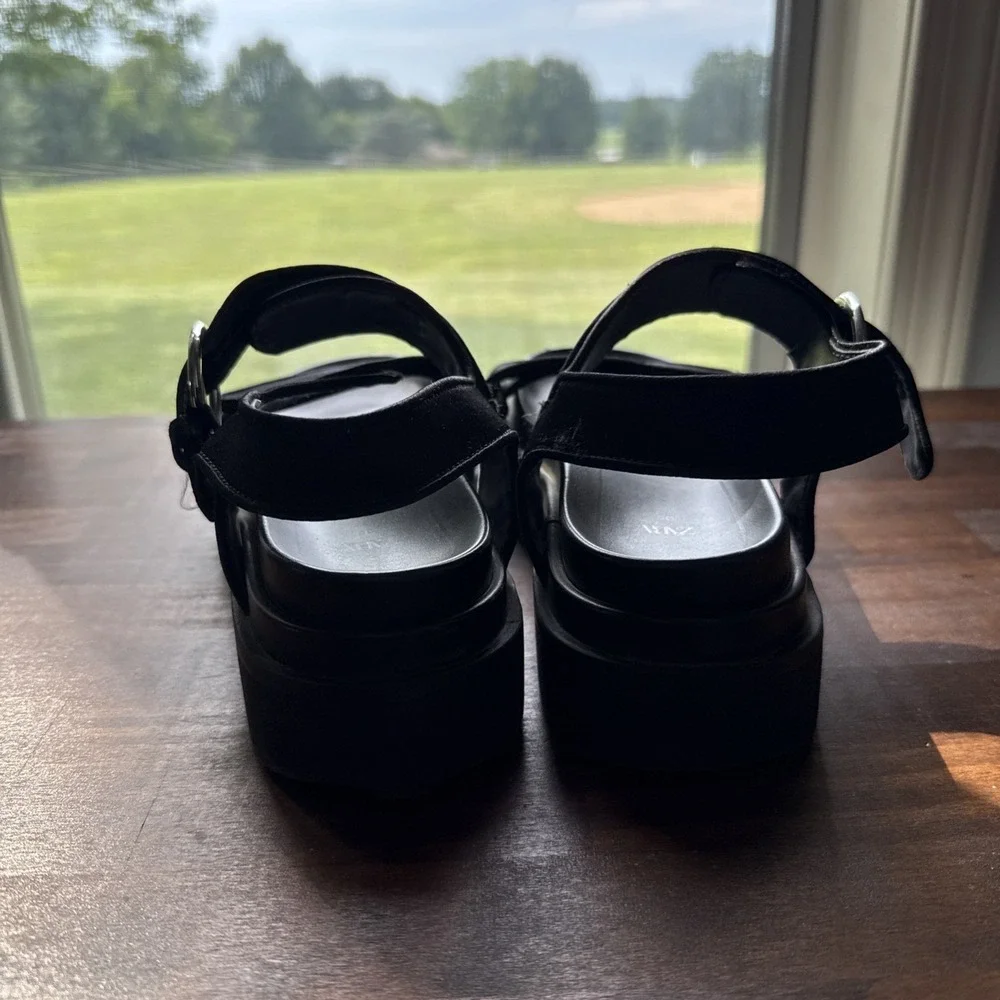 Zara Satin Women's Black Strappy Ankle Strap Sandals Hook & Loop Adjustable 38 - Picture 7 of 7
